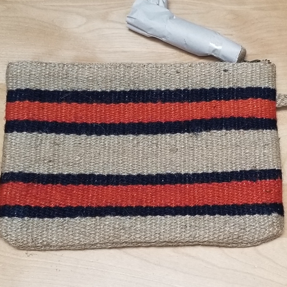 J. JILL | ORANGE & NAVY STRIPED BURLAP WRISTLET